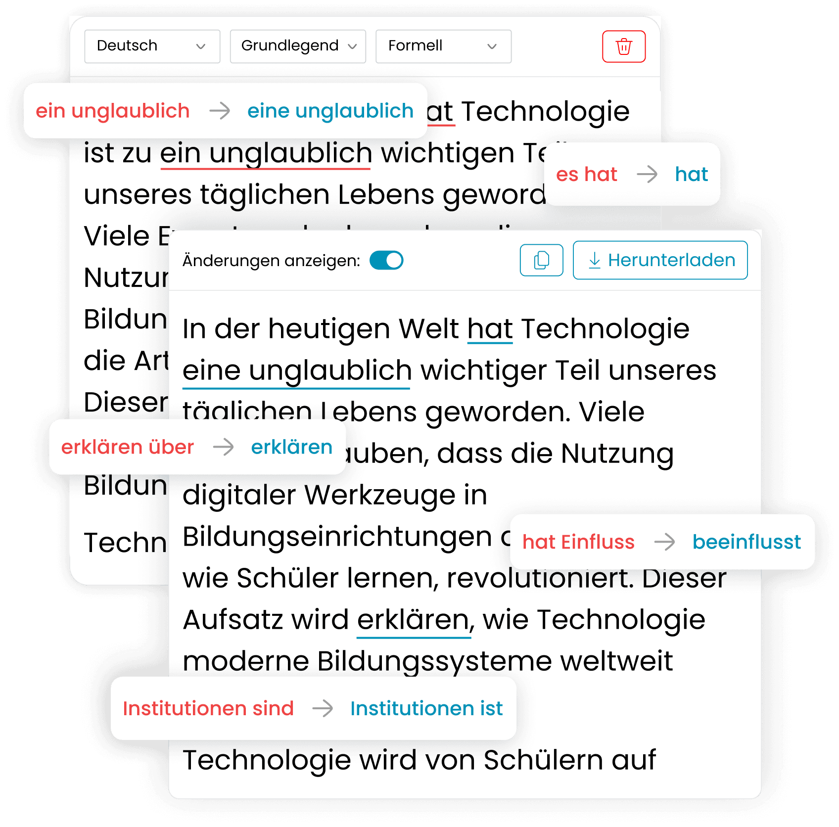 Humanisierung verfeinert Grammatik und Klarheit