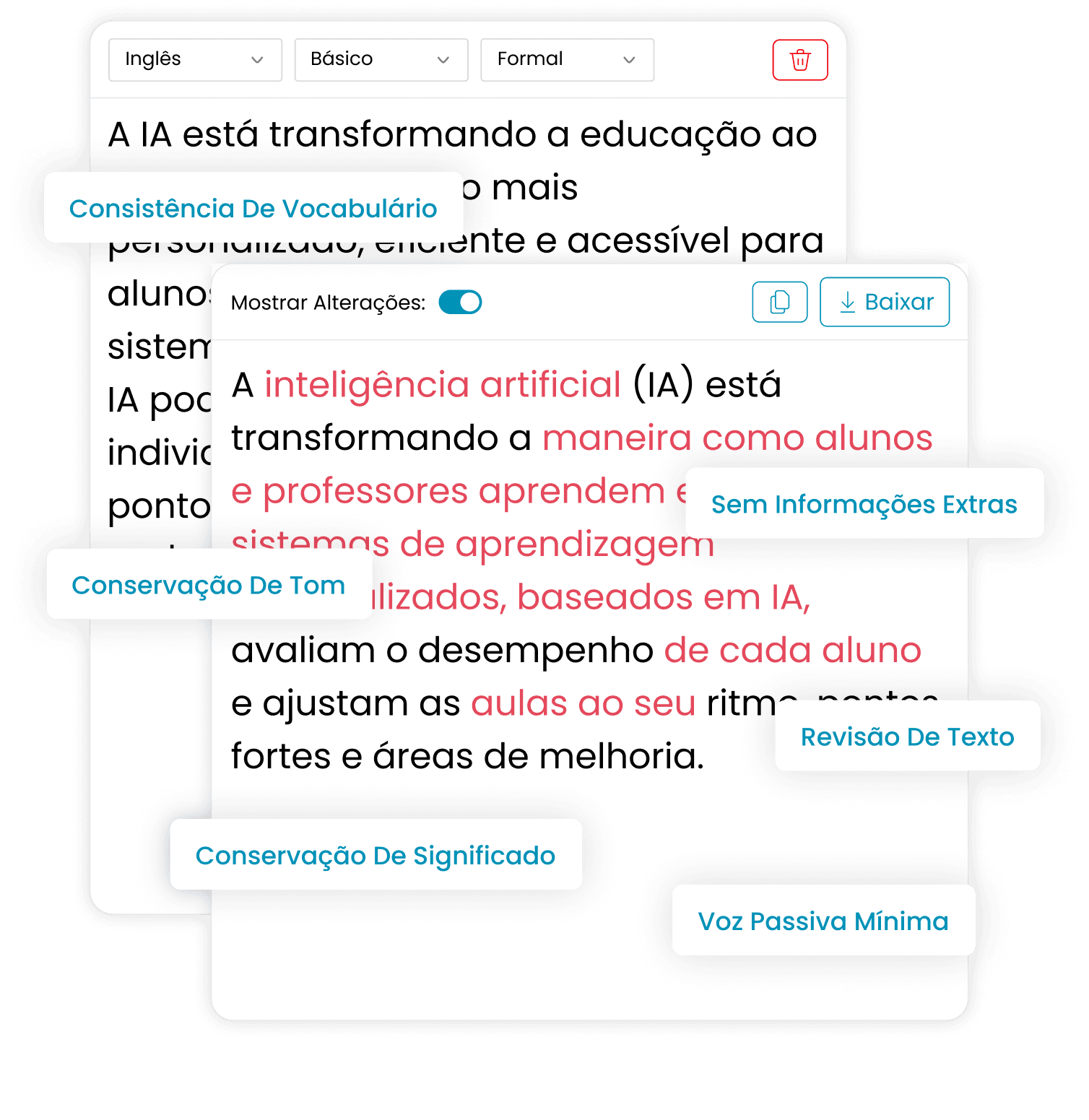 Reescrever o texto, não o significado.