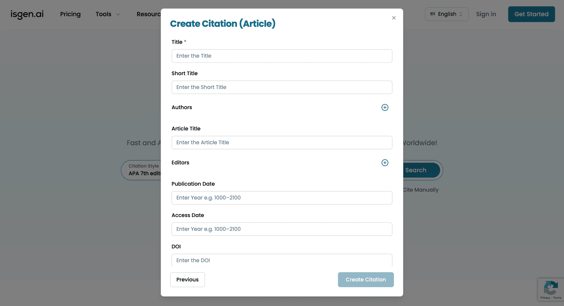 Isgen manual citation generator