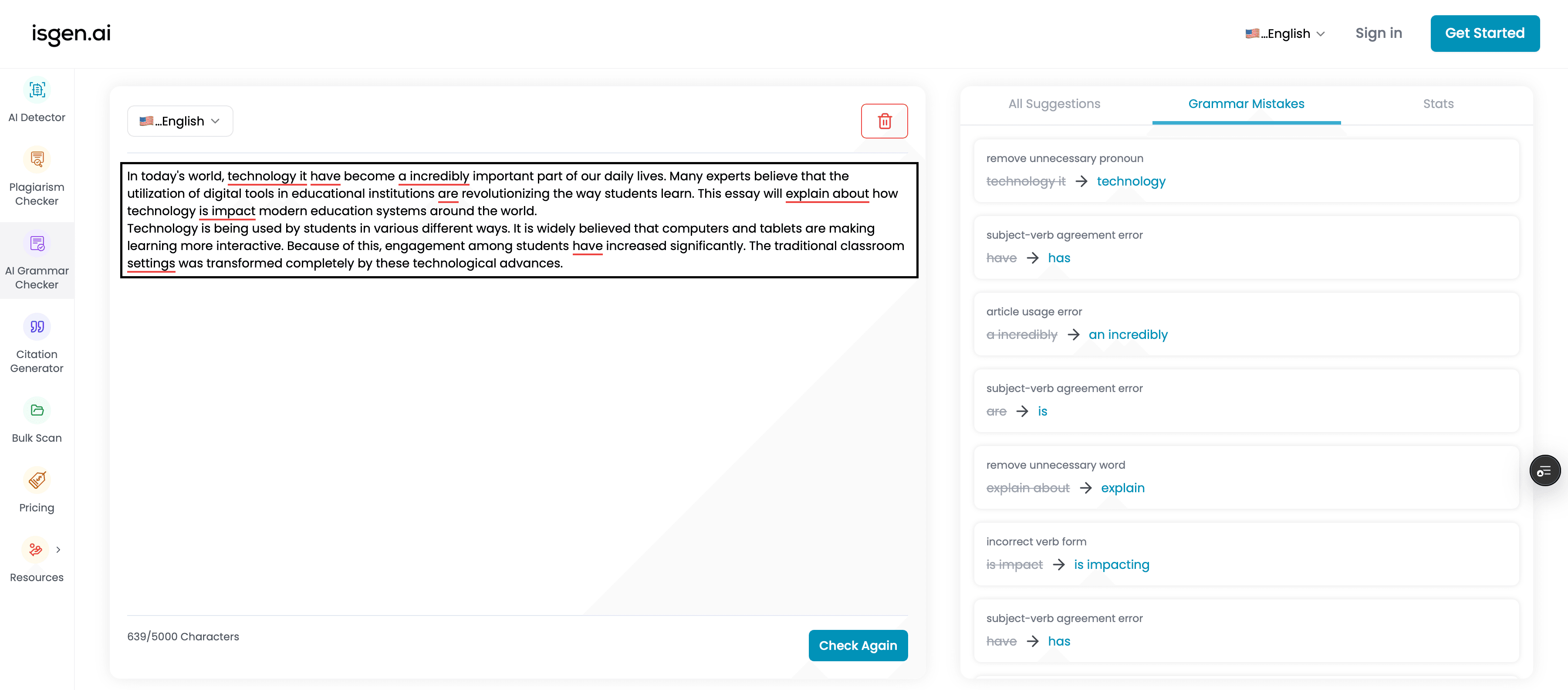 AI grammar checker