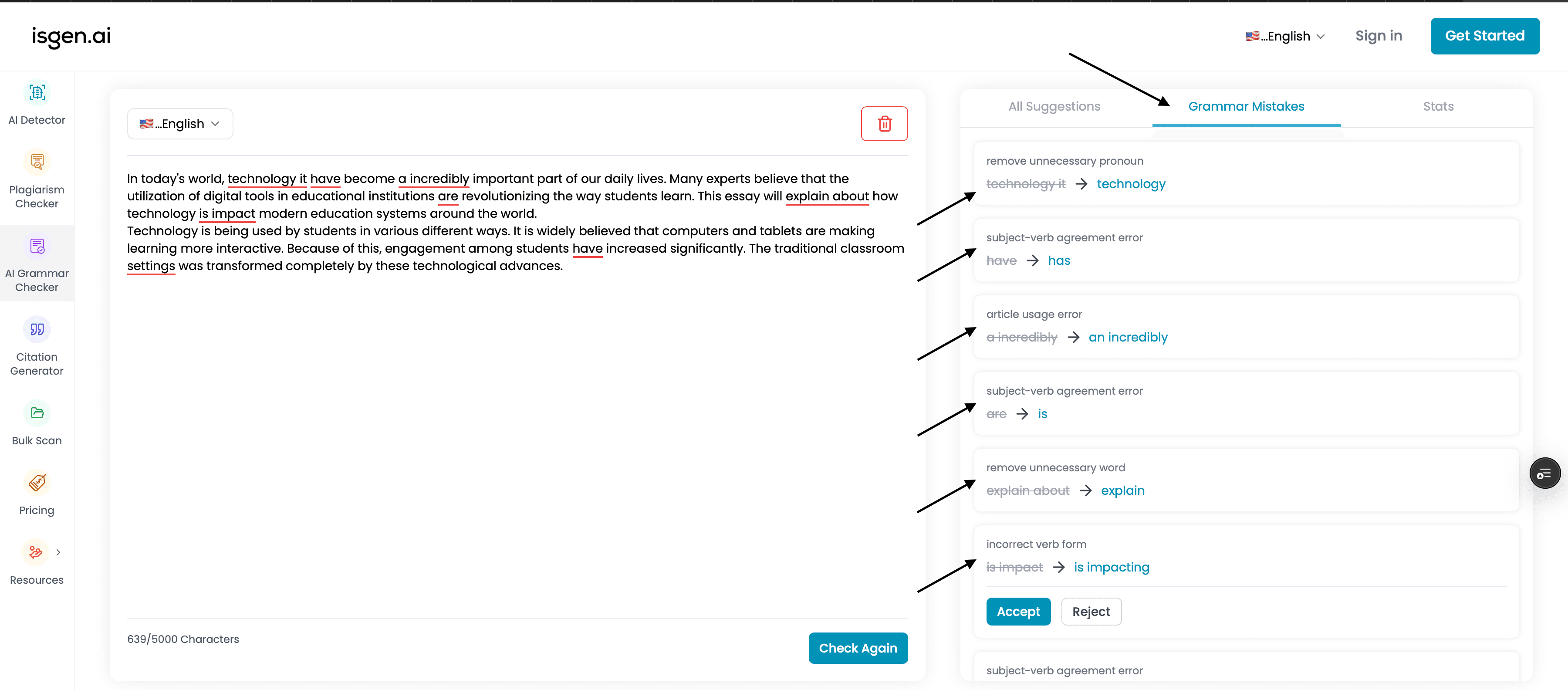 AI grammar checker